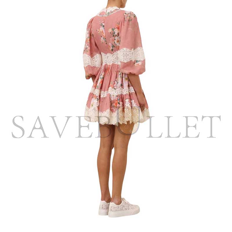 ZIMMERMANN EVERLEY LACE TRIM MINI DRESS 